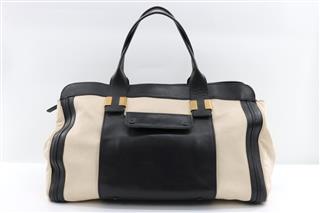 CHLOÉ BEIGE BLACK LEATHER COLORBLOCK LARGE ALICE SATCHEL TRAVEL BAG GIFT IDEA